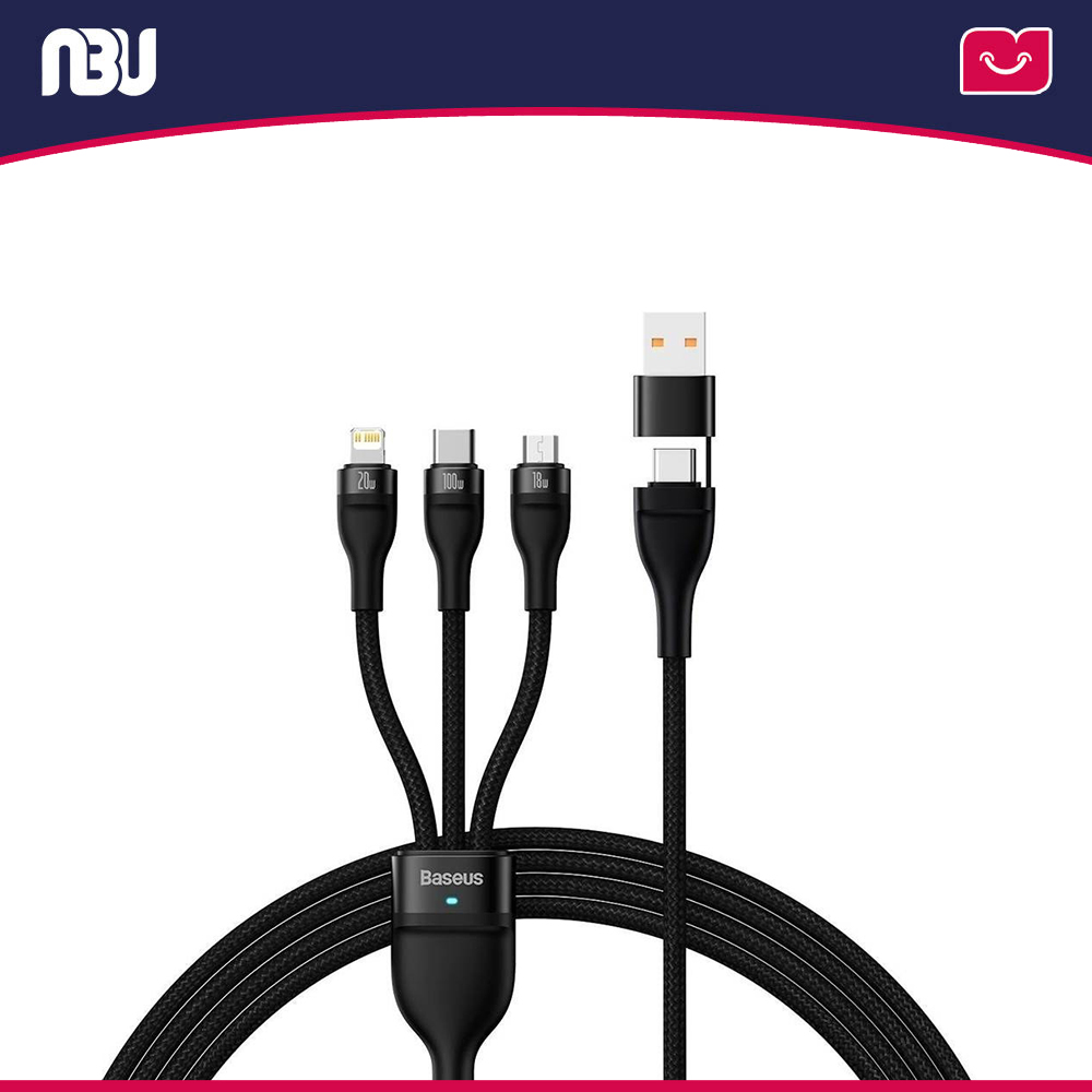 کابل تبدیل 1.2 متری USB-C به USB-C-microUSB-لایتنینگ بیسوس مدل CASS030001