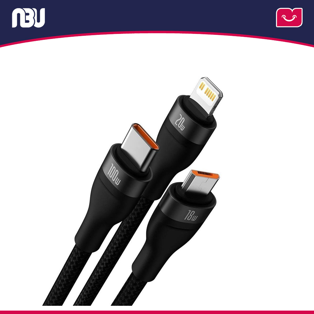 کابل تبدیل 1.2 متری USB-C به USB-C-microUSB-لایتنینگ بیسوس مدل CASS030001