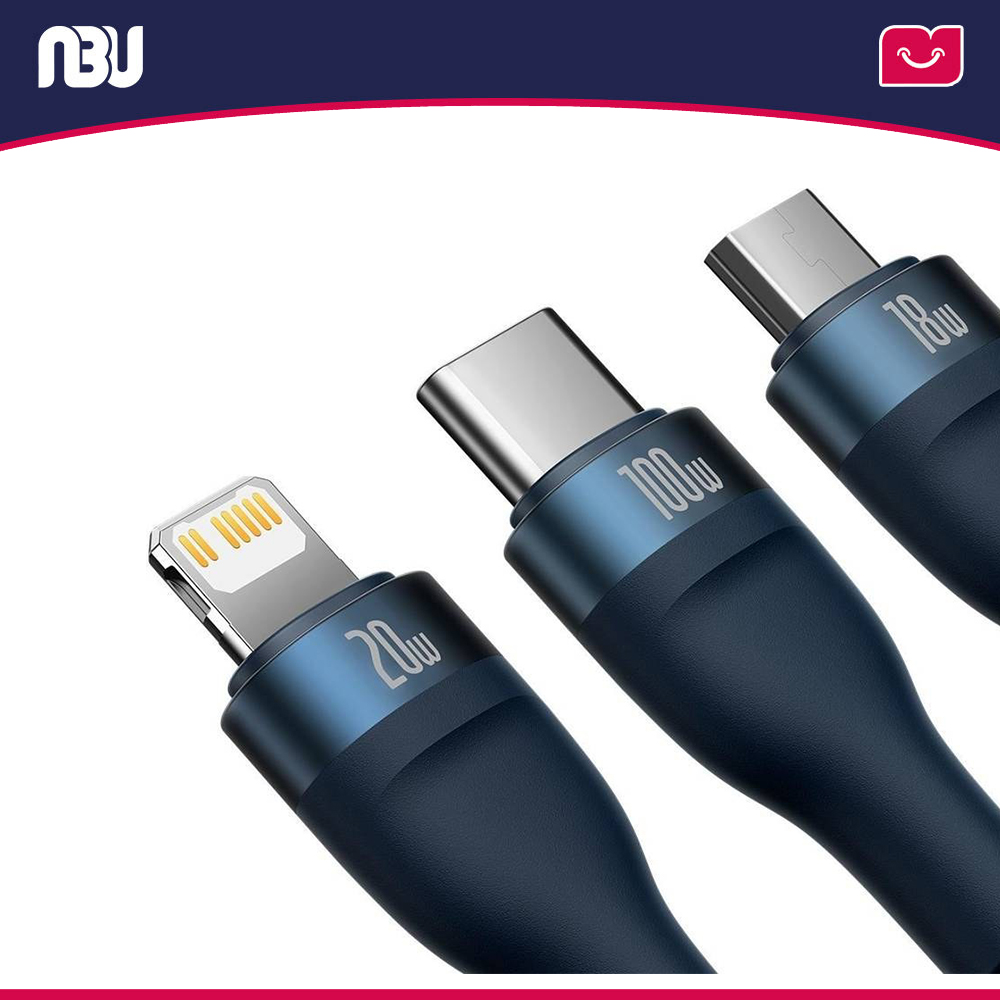 کابل تبدیل 1.2 متری USB-C به USB-C-microUSB-لایتنینگ بیسوس مدل CASS030001