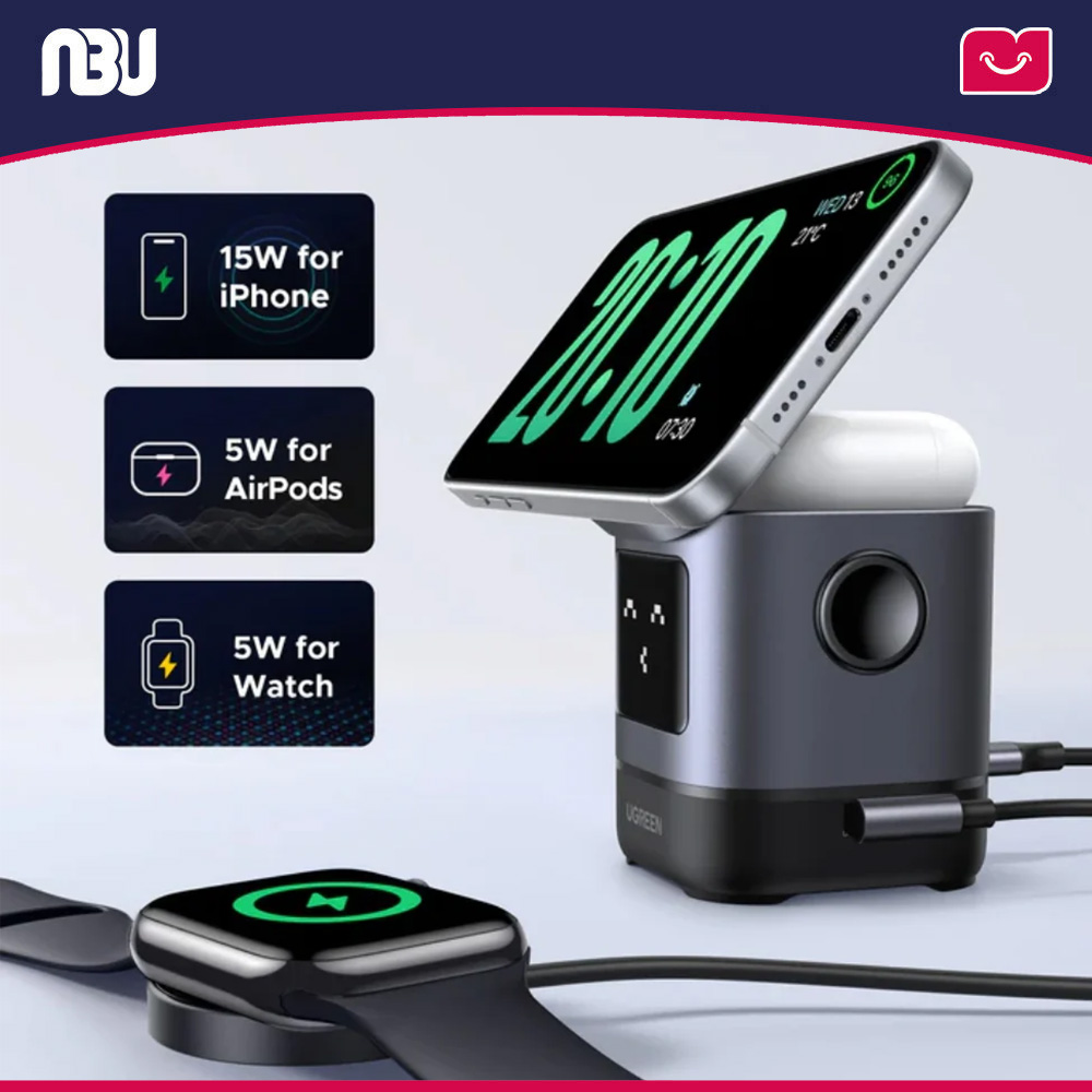 شارژر بی‌سیم مغناطیسی 2 در 1 سری UNO یوگرین با فناوری Qi2 یوگرین مدل W709