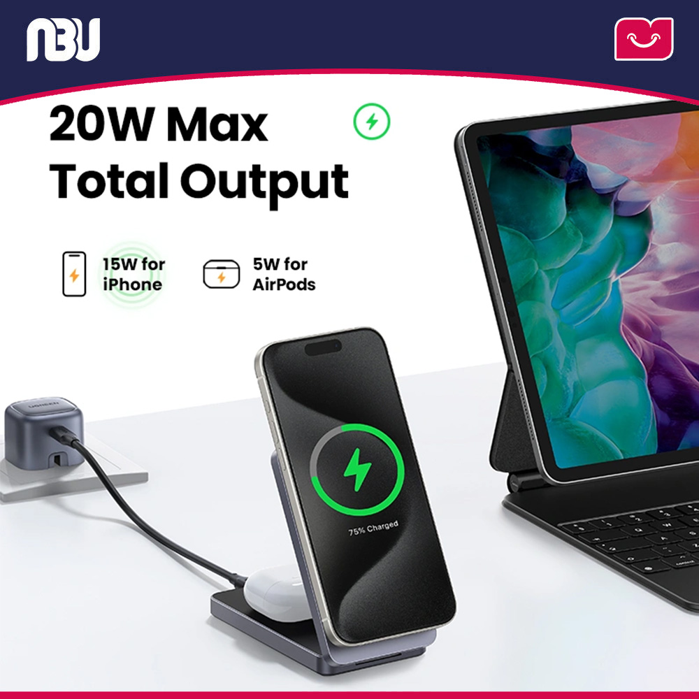 شارژر بی‌سیم مغناطیسی 2 در 1 با فناوری Qi2 یوگرین مدل W706