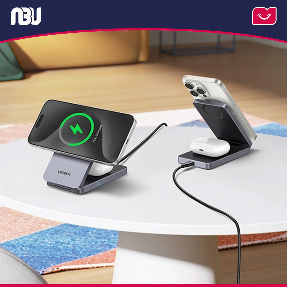 شارژر بی‌سیم مغناطیسی 2 در 1 با فناوری Qi2 یوگرین مدل W706