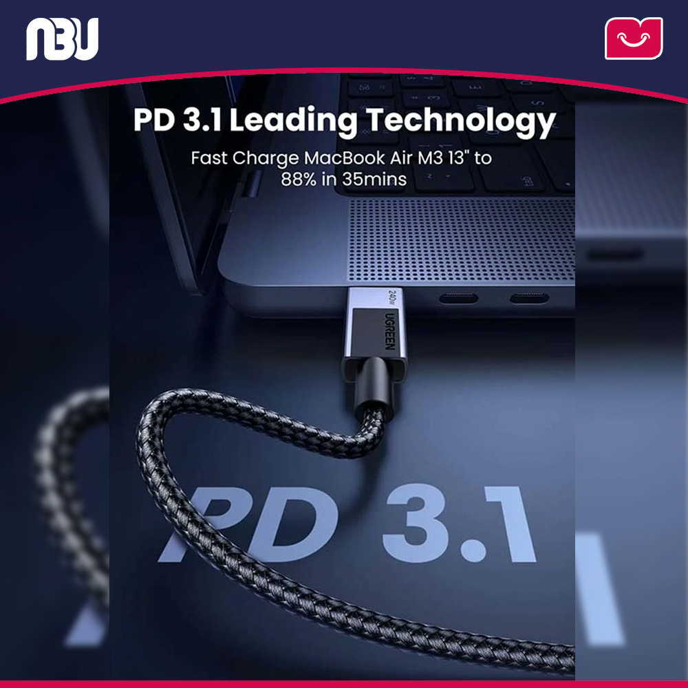 کابل شارژ سریع USB-C به USB-C با توان 240 وات طول 2 متر یوگرین مدل L513