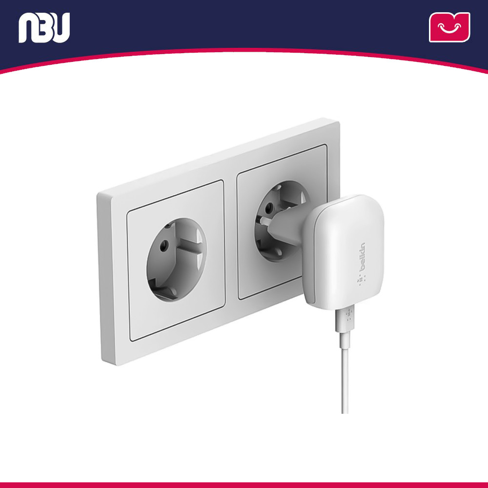 شارژر دیواری ۳۰ وات USB-C PD PPS بلکین مدل WCA005vf-B5 به همراه کابل لایتنینگ