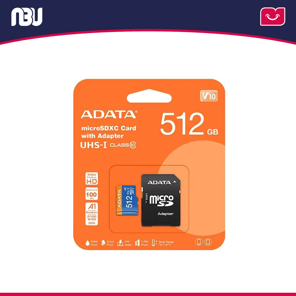 کارت حافظه میکرو 512 گیگابایت ای دیتا مدل V10 R100W25+ADP