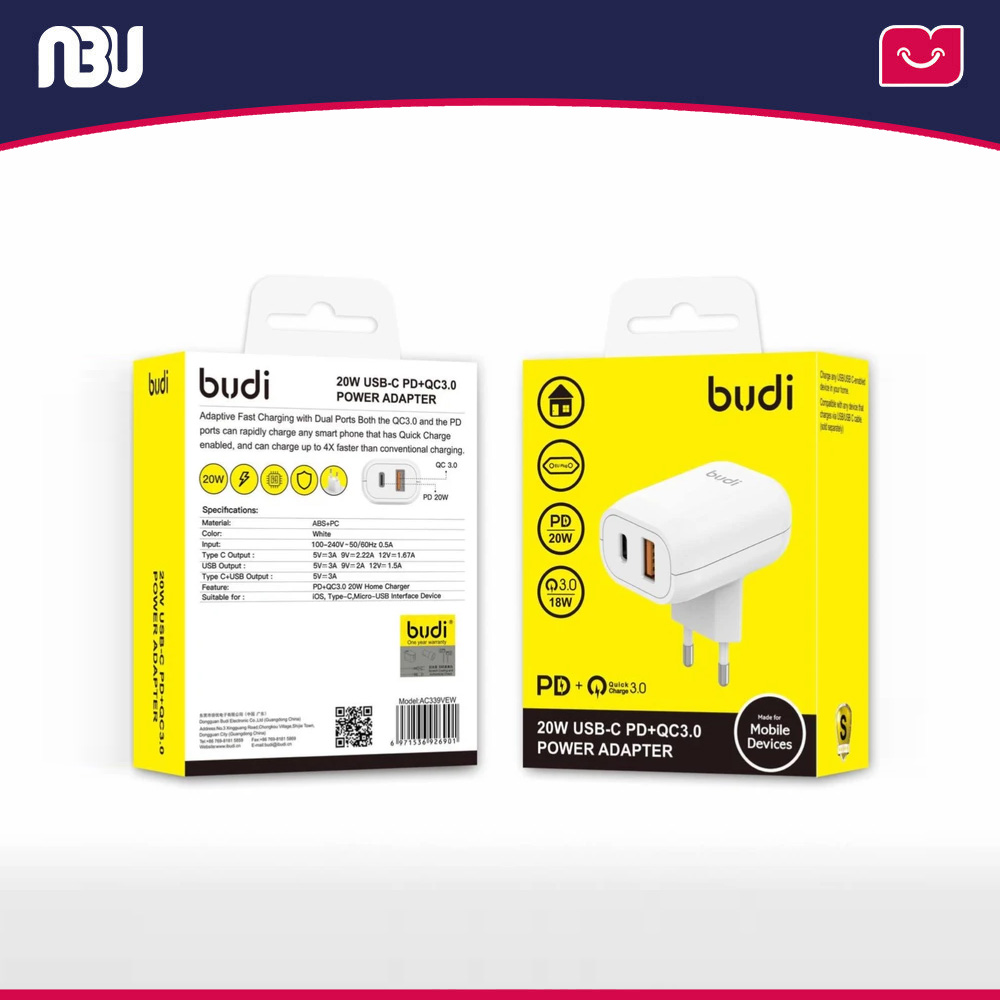شارژر دیواری 20 وات بودی مدل AC339VEW